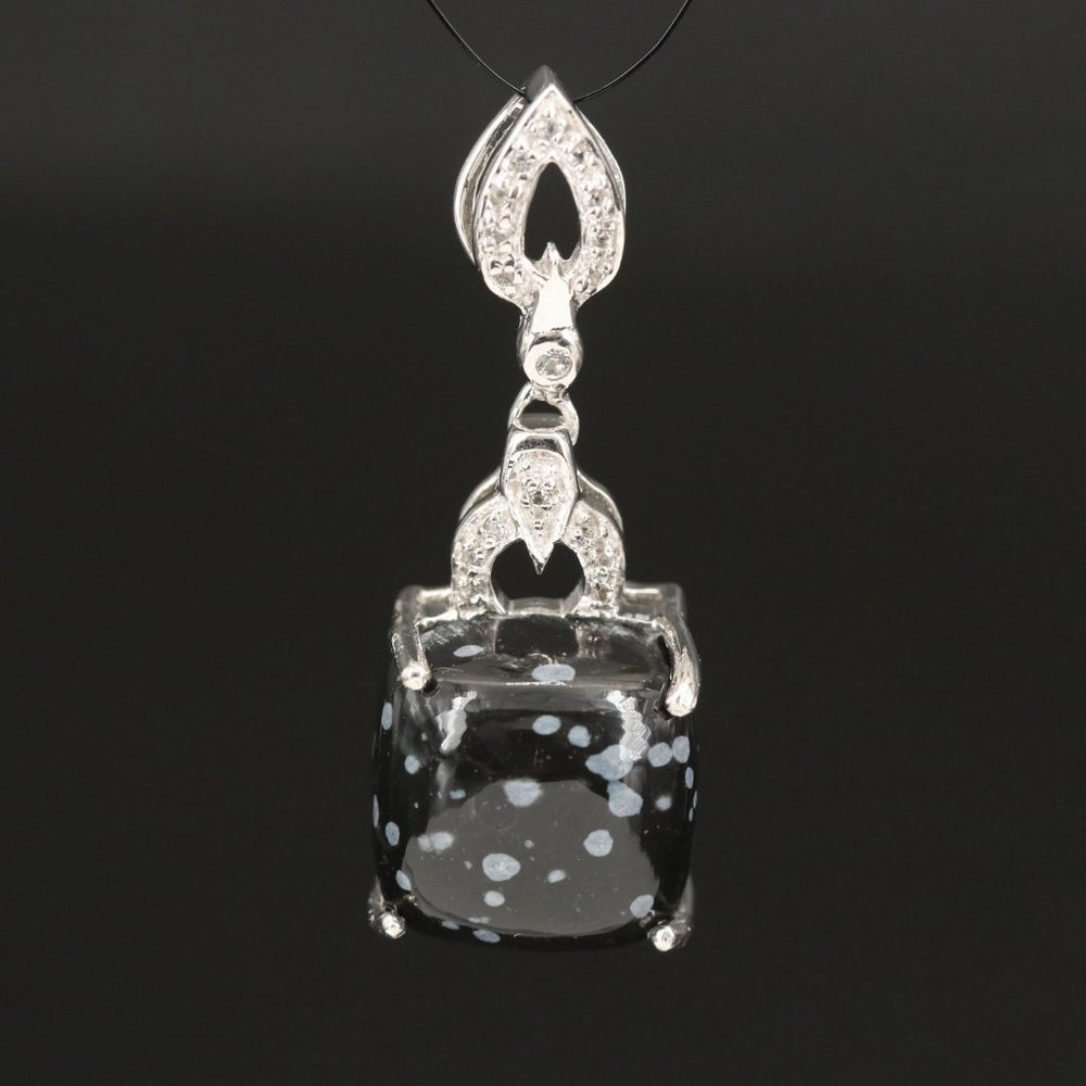 Sterling Snowflake Obsidian and White Topaz Pendant